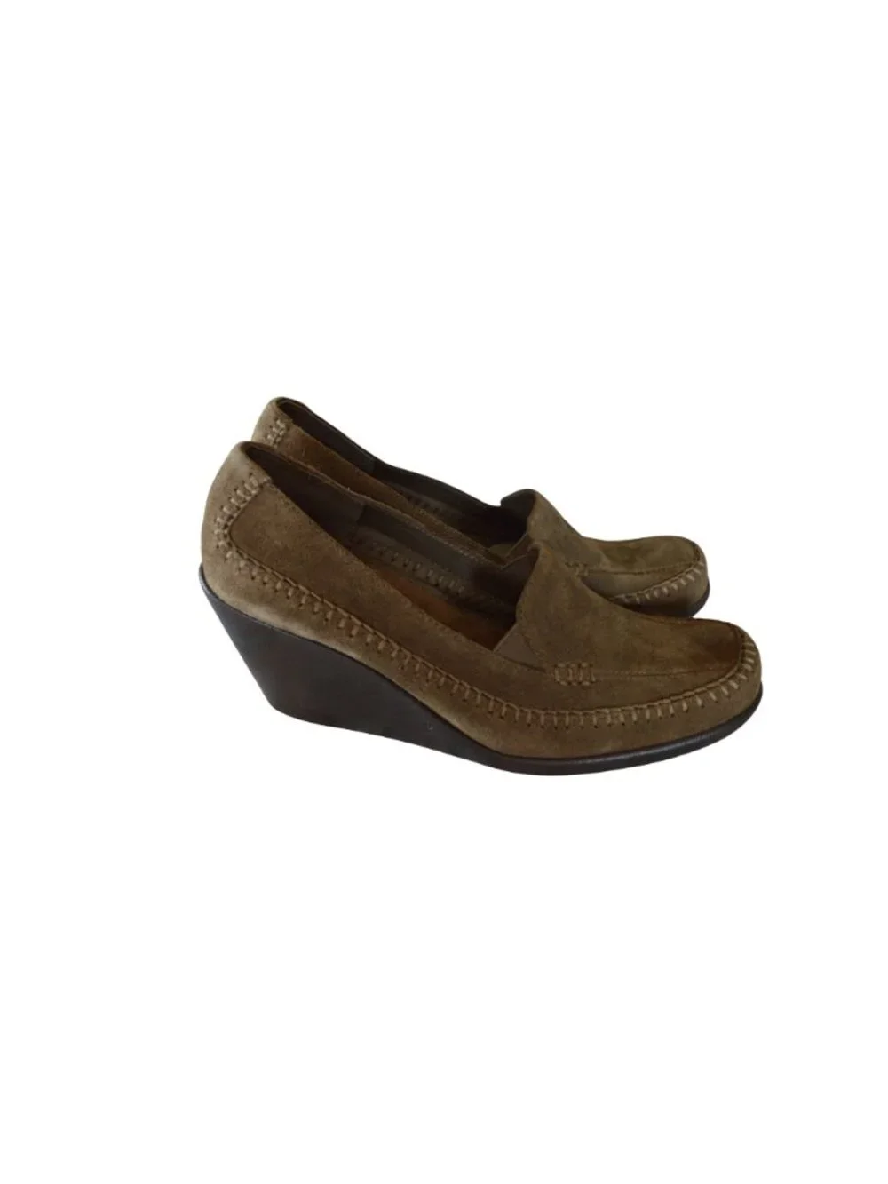 Aerosoles Brown Suede Leather Wedged Loafers Women's Size 8.5 y2k Twee Coquette